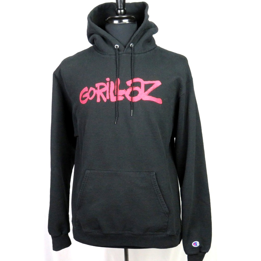 Vintage GORILLAZ Y2K CHAMPION Black Spellout Hoodie Sweatshirt Men's Large